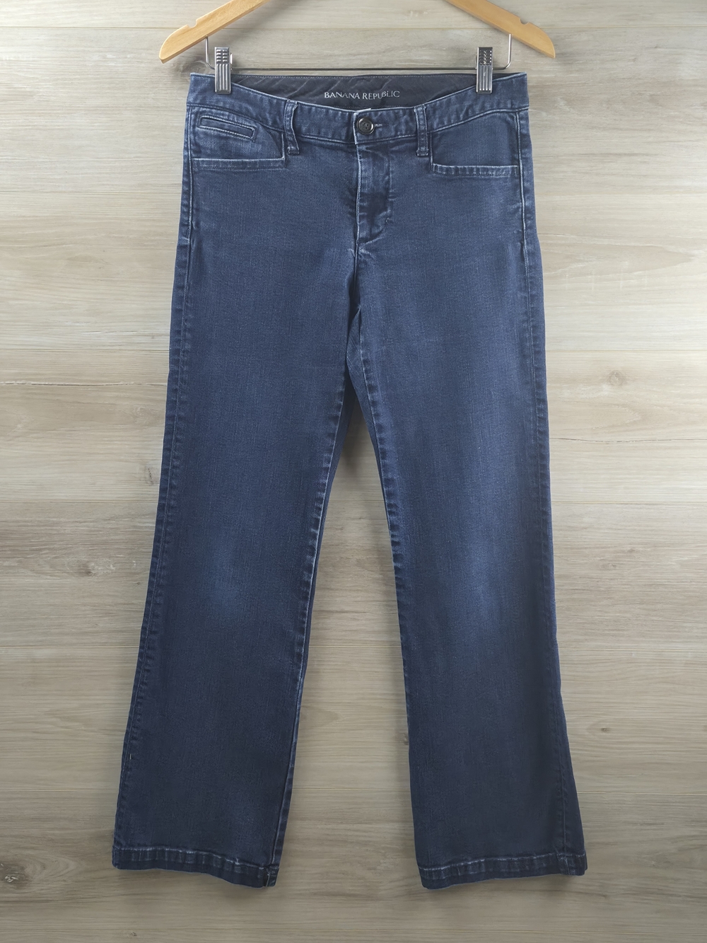 Banana Republic Trouser Jeans Dark Wash Stretch Blue Denim Size 27P / 27 Petite